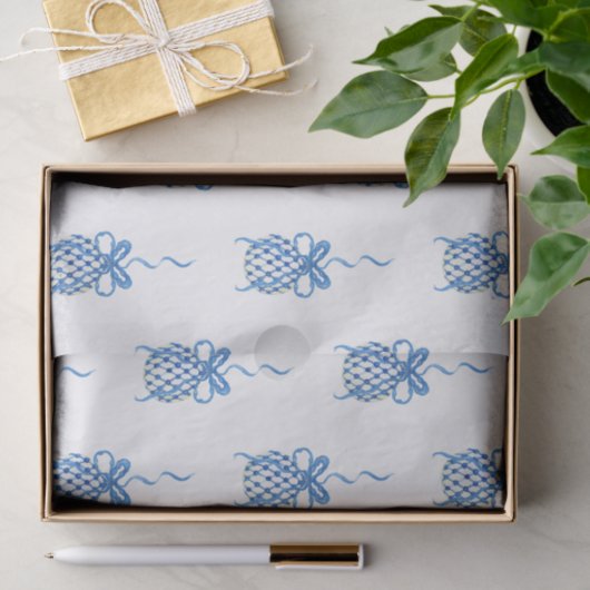 Waterverf Blue Chinoiserie Ornamenten Kerstmis Tissuepapier (Geschenk)