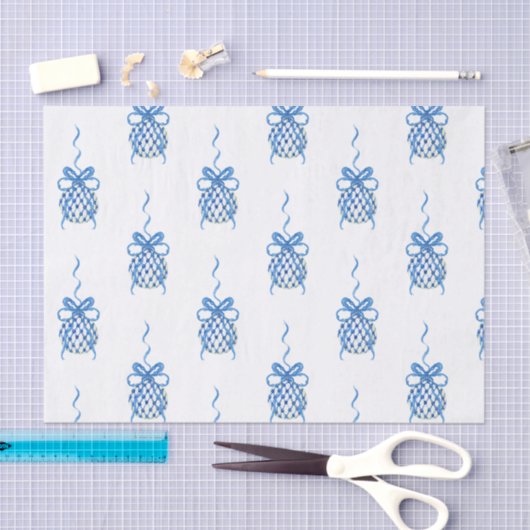 Waterverf Blue Chinoiserie Ornamenten Kerstmis Tissuepapier (Craft)