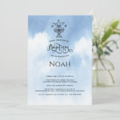 Waterverf Blue Christening Baptism Uitnodiging (Staand voorkant)