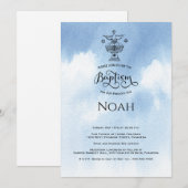 Waterverf Blue Christening Baptism Uitnodiging (Voorkant / Achterkant)