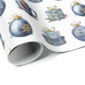 Waterverf Blue Christmas Cadeaupapier (Rol Hoek)