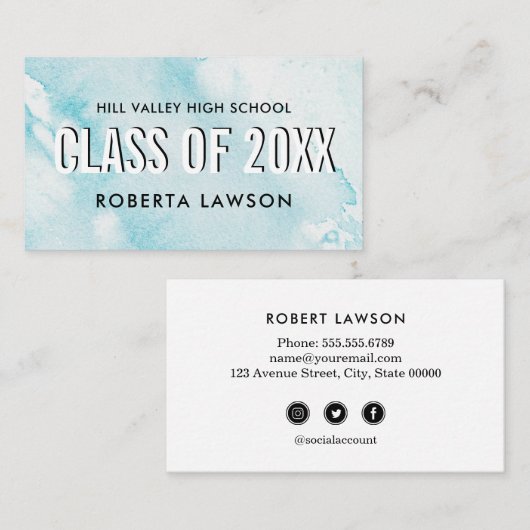 Waterverf Blue Class Afstuderen Name Social Icon Visitekaartje (Voorkant / Achterkant)