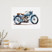 Waterverf  Blue Classic Motorcycle Poster (Keuken)