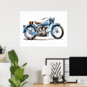 Waterverf  Blue Classic Motorcycle Poster (Thuiskantoor)