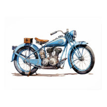 Waterverf  Blue Classic Motorcycle