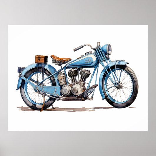 Waterverf  Blue Classic Motorcycle Poster (Voorkant)
