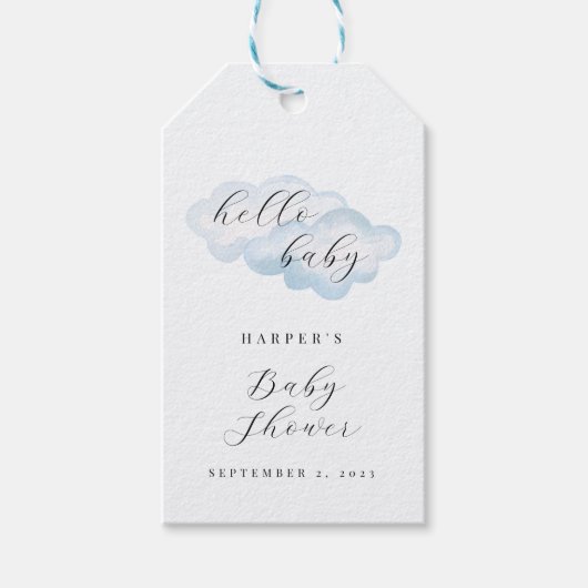 Waterverf Blue Cloud Baby shower Cadeaulabel (Voorkant)