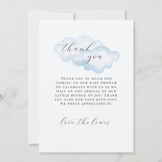 Waterverf Blue Cloud Baby shower dank u kaarten (Voorkant)