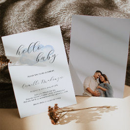 Waterverf Blue Cloud Baby shower Fotouitnodiging Kaart