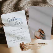 Waterverf Blue Cloud Baby shower Fotouitnodiging Kaart