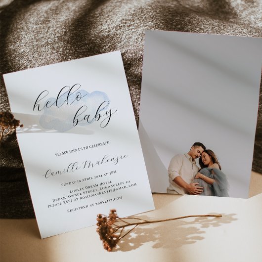 Waterverf Blue Cloud Baby shower Fotouitnodiging Kaart