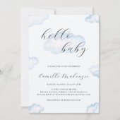 Waterverf Blue Cloud Baby shower Invitation Kaart (Voorkant)