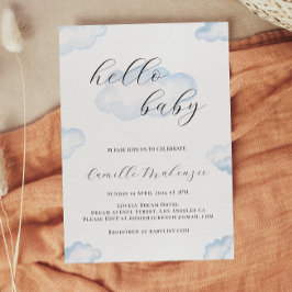 Waterverf Blue Cloud Baby shower Invitation Kaart