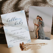 Waterverf Blue Cloud Baby shower Invitation Kaart