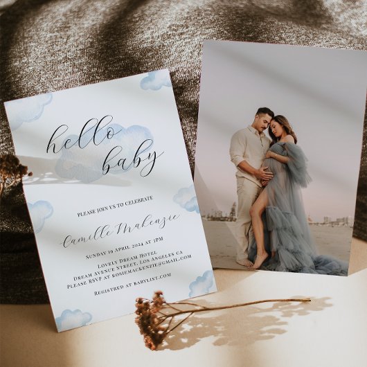 Waterverf Blue Cloud Baby shower Invitation Kaart