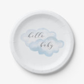 Waterverf Blue Cloud Baby shower Papieren Bordje (Voorkant)