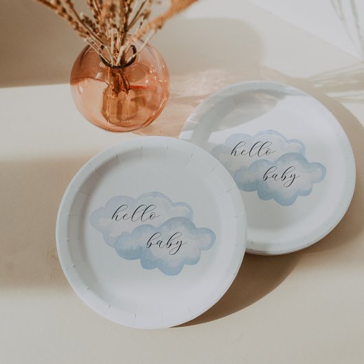 Waterverf Blue Cloud Baby shower Papieren Bordje