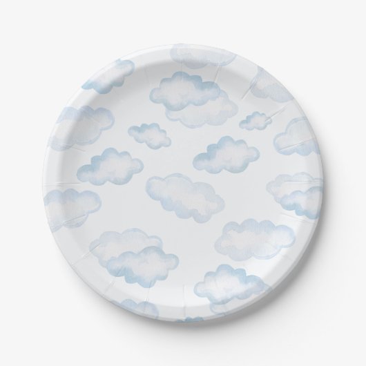 Waterverf Blue Cloud Baby shower Papieren Bordje (Voorkant)