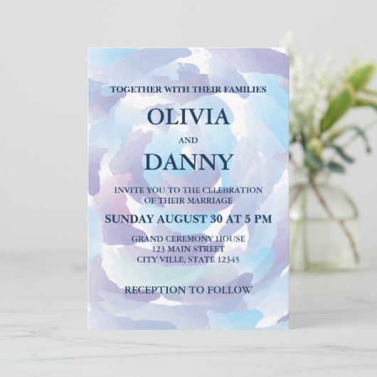 Waterverf Blue Clouds Sky Bruiloft Kaart (Staand voorkant)