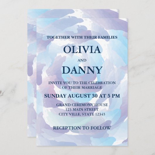 Waterverf Blue Clouds Sky Bruiloft Kaart (Voorkant / Achterkant)