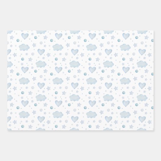 Waterverf Blue Clouds Sterren en Ballonnen Inpakpapier Vel (Voorkant 2)