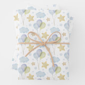 Waterverf Blue Clouds Sterren en Ballonnen Inpakpapier Vel (In situ)