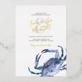 Waterverf Blue Coastal Crab Couples Shower Folie Uitnodiging (Voorkant)