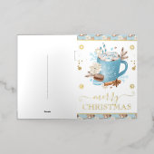 Waterverf Blue Cookies en Hot Cocoa Christmas Folie Feestdagenkaart (Buiten Laag)