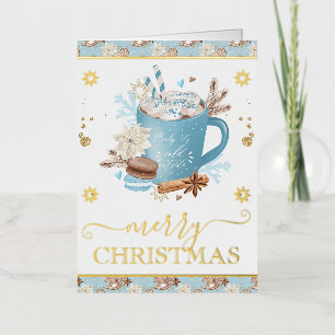 Waterverf Blue Cookies en Hot Cocoa Christmas Folie Feestdagenkaart