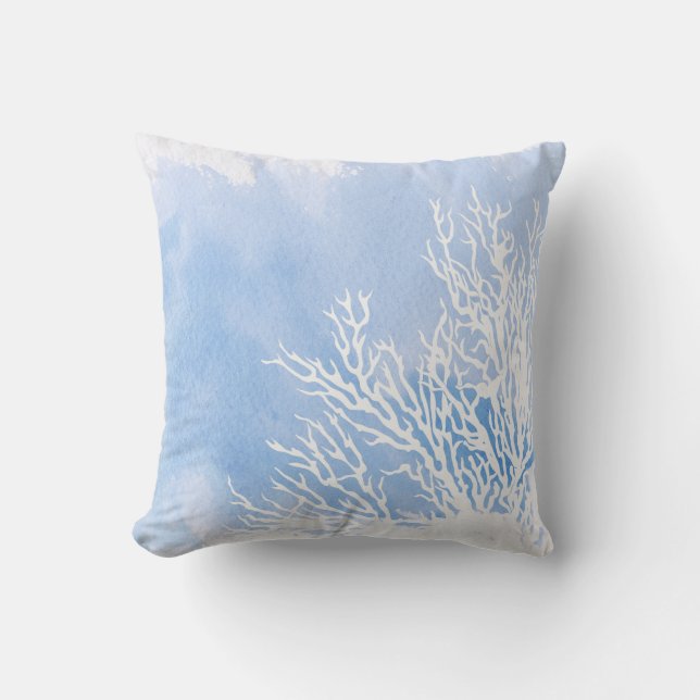 Waterverf Blue Coral Reef Modern Beach Summer Buitenkussen (Voorkant)