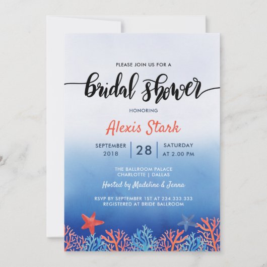 Waterverf Blue Coral Starfish Ocean Vrijgezellenfe Kaart (Voorkant)