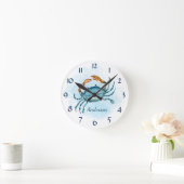 Waterverf Blue Crab Beach Coastal gepersonaliseerd Ronde Klok (Huis)