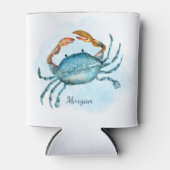 Waterverf Blue Crab Beach gepersonaliseerd Blikjeskoeler (Voorkant)