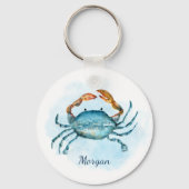 Waterverf Blue Crab Beach gepersonaliseerd Sleutelhanger (Voorkant)