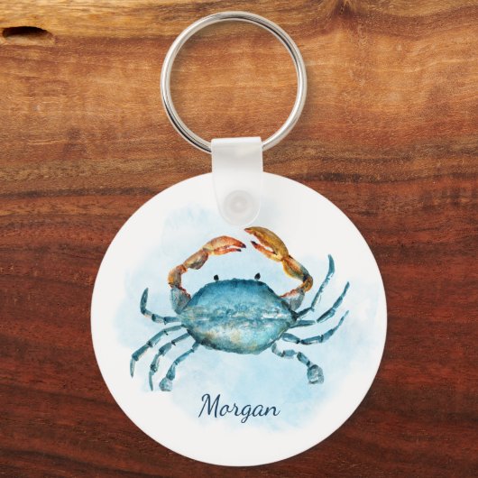 Waterverf Blue Crab Beach gepersonaliseerd Sleutelhanger (Achterkant)