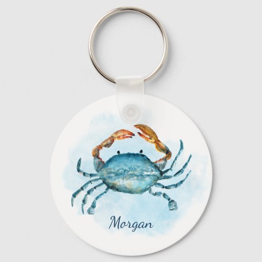 Waterverf Blue Crab Beach gepersonaliseerd Sleutelhanger (Achterkant)