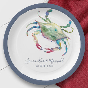 Waterverf Blue Crab Beach Wedding Papieren Bordje
