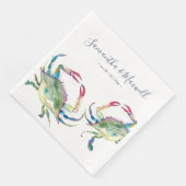 Waterverf Blue Crab Beach Wedding Personalized Na Servet (Hoek)