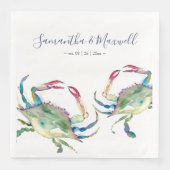 Waterverf Blue Crab Beach Wedding Personalized Na Servet (Voorkant)