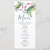 Waterverf Blue Crab Coastal Menu Kaart (Voorkant)