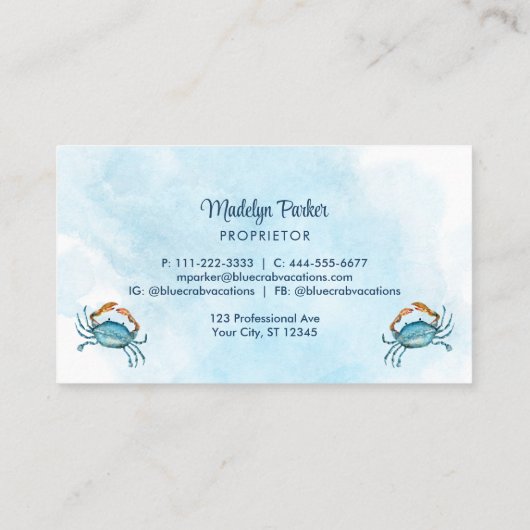 Waterverf Blue Crab Coastal Professional Visitekaartje (Achterkant)