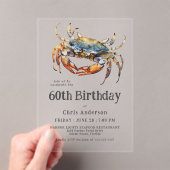 Waterverf Blue Crab Coastal Seafood 60e Verjaardag Acryl Uitnodigingen (Insitu (Draagbaar))