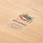 Waterverf Blue Crab Coastal Seafood 60e Verjaardag Acryl Uitnodigingen (Laagn)