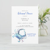 Waterverf Blue Crab Coastal Vrijgezellenfeest Invi Kaart (Staand voorkant)