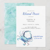 Waterverf Blue Crab Coastal Vrijgezellenfeest Invi Kaart (Voorkant / Achterkant)