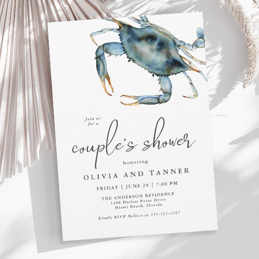 Waterverf Blue Crab Couple's Shower Kaart