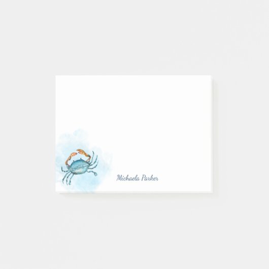 Waterverf Blue Crab Ocean gepersonaliseerd Post-it® Notes (Voorkant)