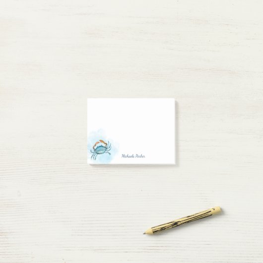 Waterverf Blue Crab Ocean gepersonaliseerd Post-it® Notes (Op bureau)