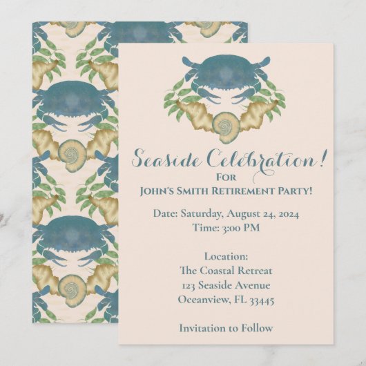 Waterverf Blue Crab Pensioen Save the Date Kaart (Voorkant / Achterkant)
