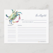 Waterverf Blue Crab Recipcard Feestdagenkaart (Achterkant)